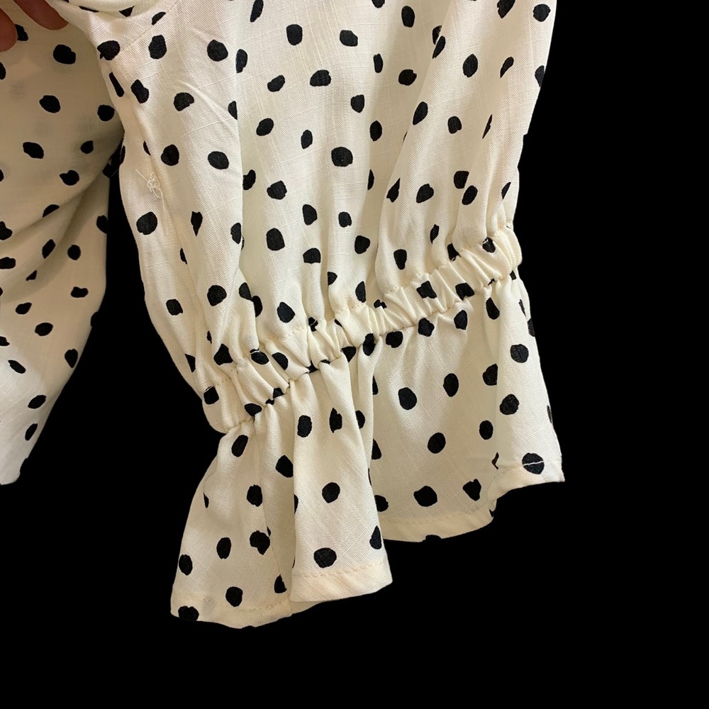 WHO WHAT WEAR Tie Neck Blouse With Painted Dots Size L - Picture 8 of 9
